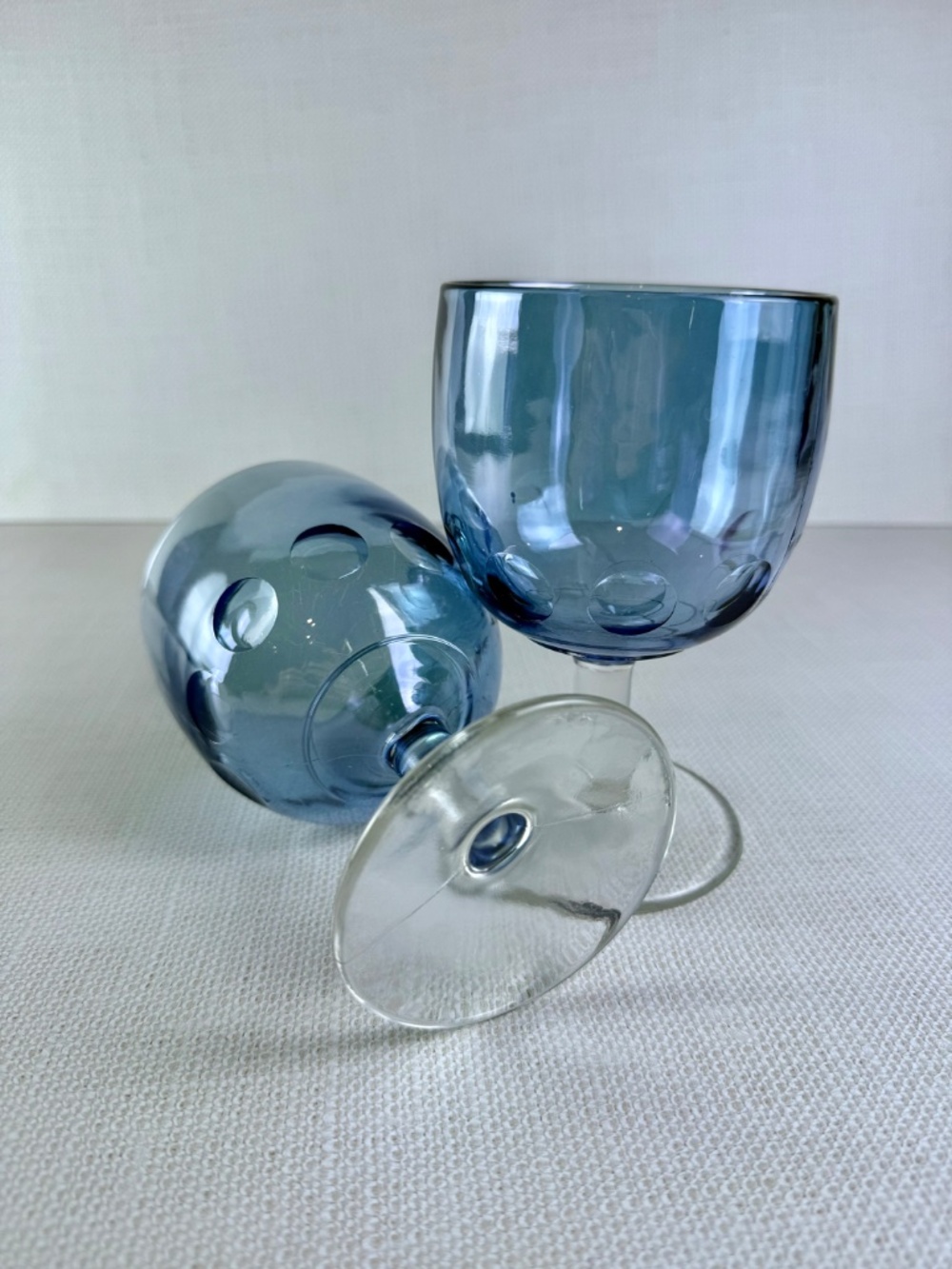 Vintage Bartlett Collins Blue Iridescent Thumbprint Goblets — Set of 2 - Picture 6 of 12